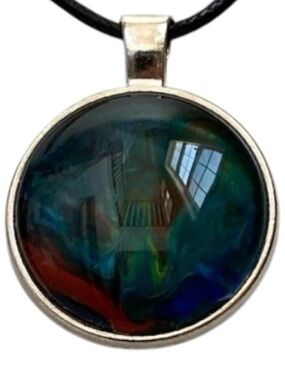 Hand Crafted Fluid Art Necklace by Svetlana Yeung Green and Red Pendant  Size OS